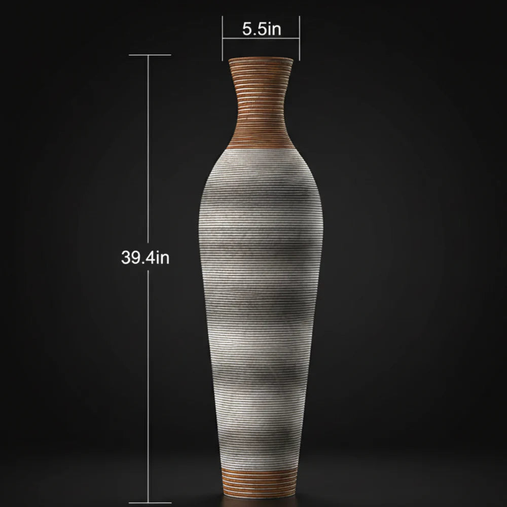 39" Tall Brown Artificial Rattan Floor Vase — Decorative Holder