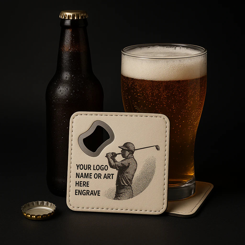 Leather Coaster and Bottle Opener with Customize Engraving