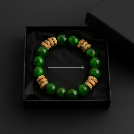 Handmade Natural Green and Bark Stone Chip Bead Bracelet