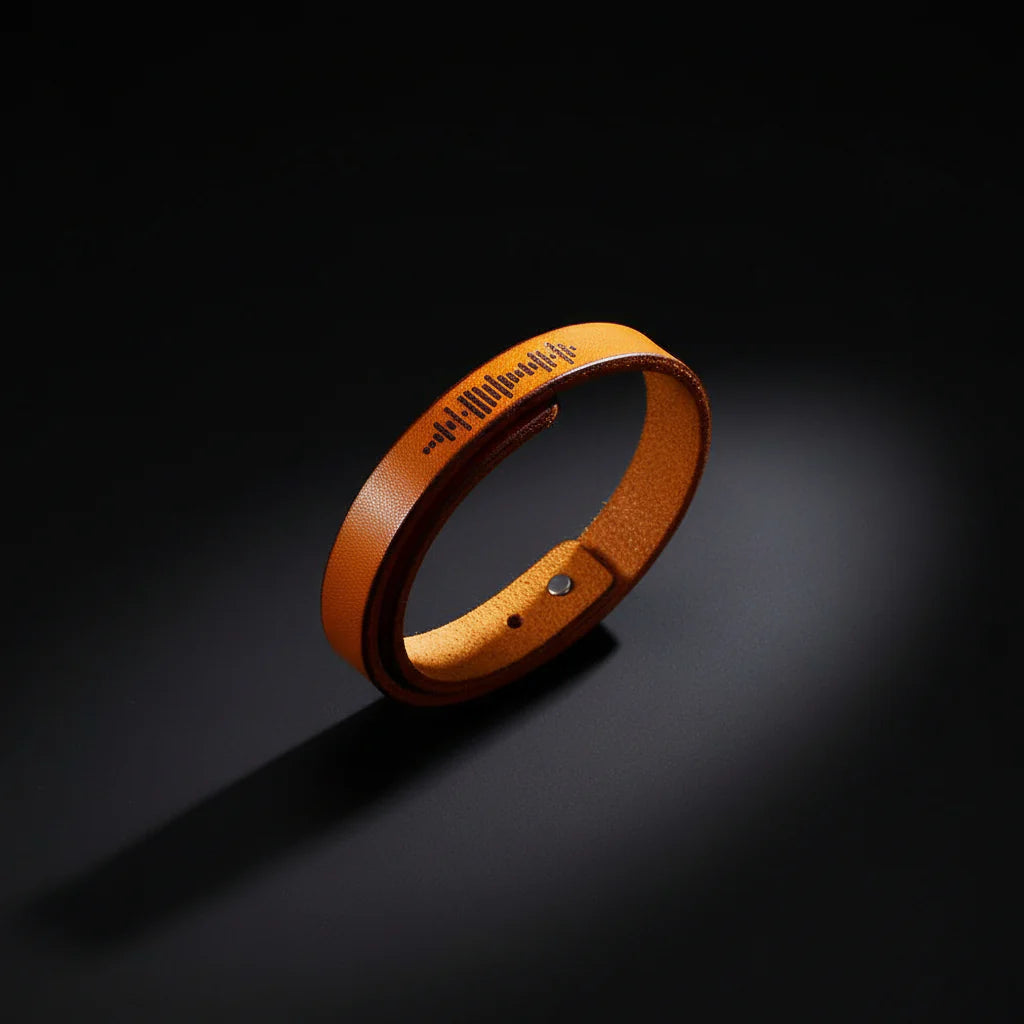 Custom Engraved Music Code PU Leather Bracelet with Magnetic Clasp