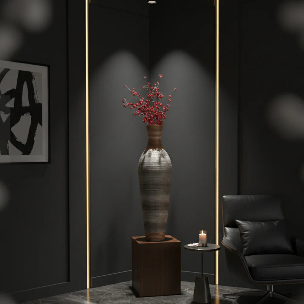 39" Tall Brown Artificial Rattan Floor Vase — Decorative Holder