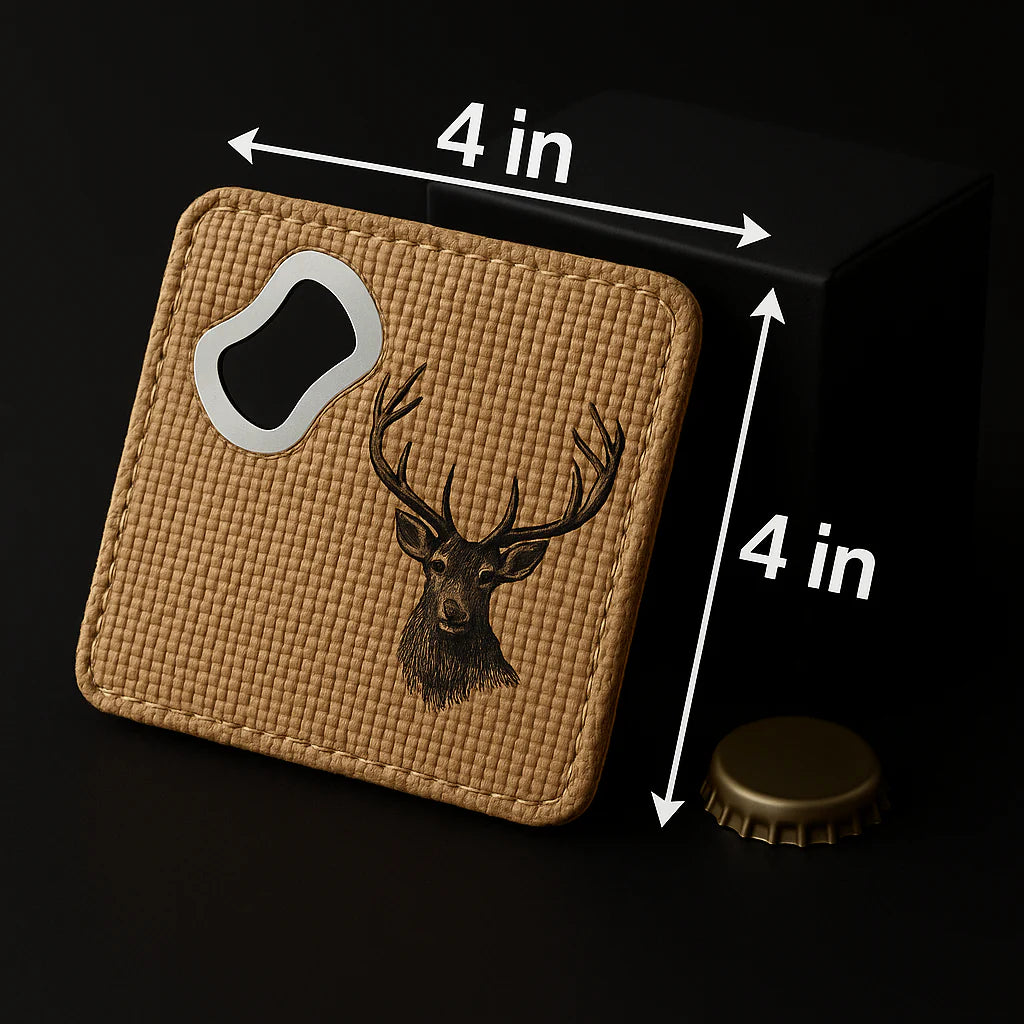 Personalized Custom-Engraved Burlap Bottle Opener & Coaster