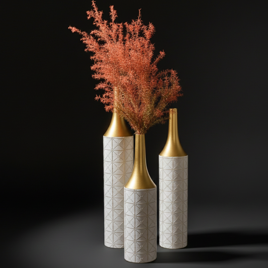 Glazed Metal Floor Vase Set — Set of 3