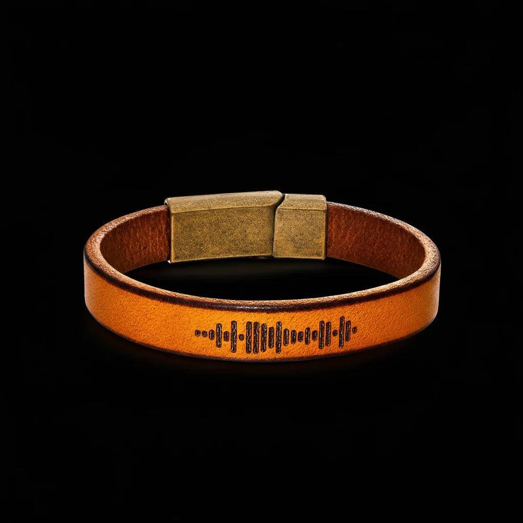 Custom Engraved Music Code PU Leather Bracelet with Magnetic Clasp