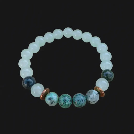 Handmade Natural White and Green Aggregate Stone Bead Bracelet