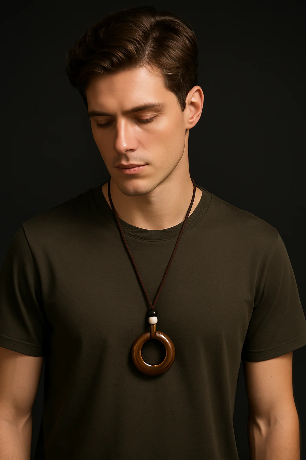 Handcrafted Natural Stone Circle Pendant Necklace