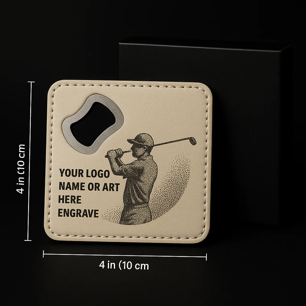 Leather Coaster and Bottle Opener with Customize Engraving