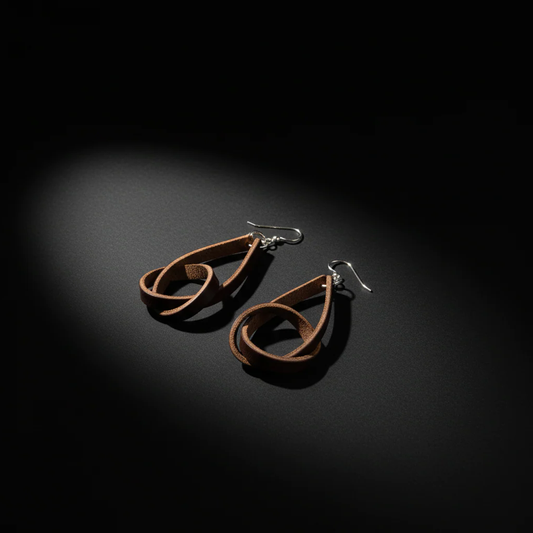 Handmade Full-Grain Leather Knot Hoop Earrings – Minimalist Statement