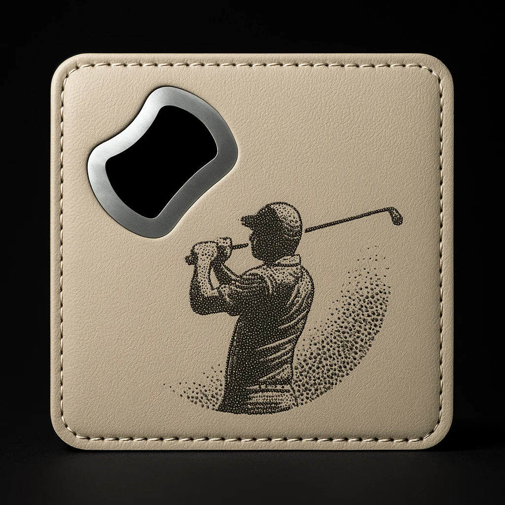 Leather Coaster and Bottle Opener with Customize Engraving