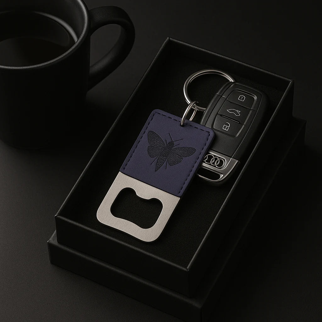 Personalized Custom-Engraved Leather Keychain with Bottle Opener