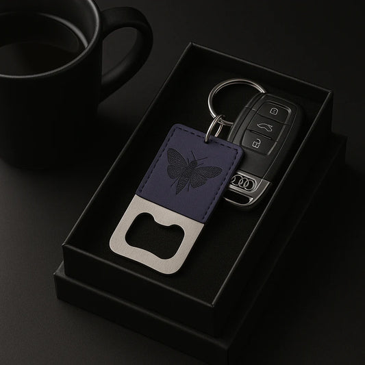 Personalized Custom-Engraved Leather Keychain with Bottle Opener
