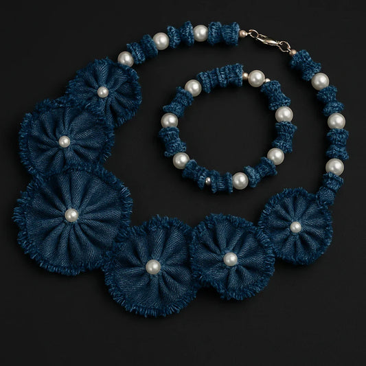 Handmade Denim Necklace and Bracelet Set
