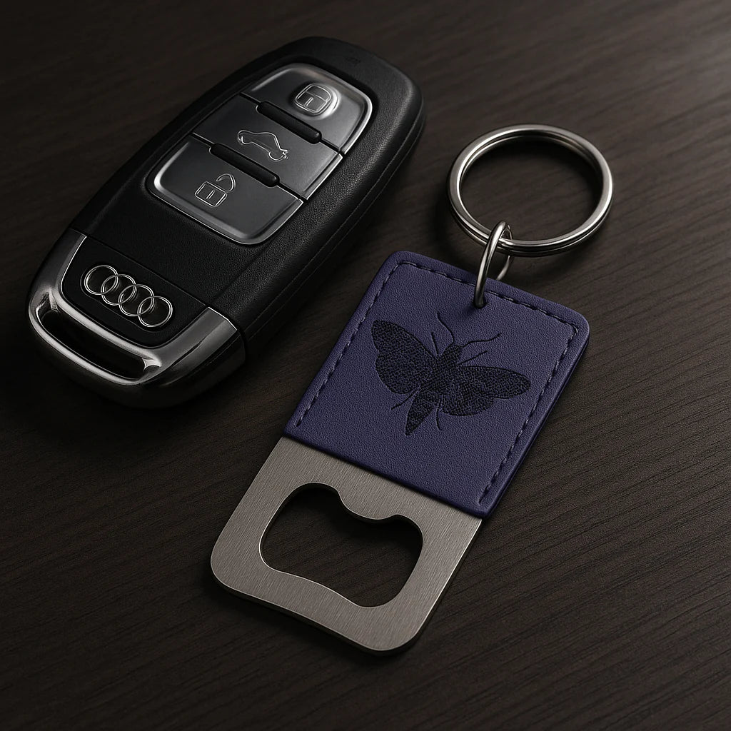 Personalized Custom-Engraved Leather Keychain with Bottle Opener