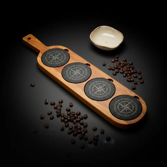 18 × 12 Handmade Acacia Wood & Slate Charcuterie Serving Board with Handle