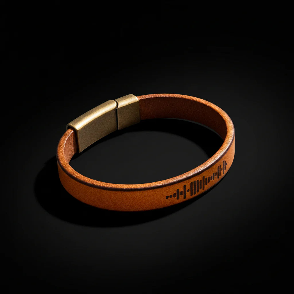 Custom Engraved Music Code PU Leather Bracelet with Magnetic Clasp