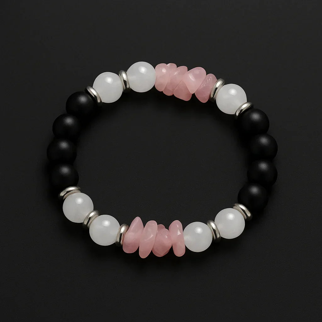 Handmade Black Onyx & Pink Bead Bracelet