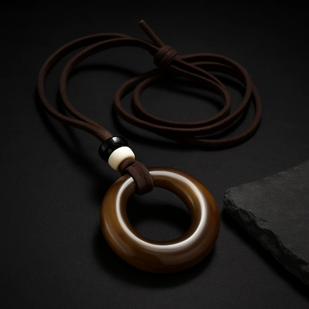 Handcrafted Natural Stone Circle Pendant Necklace