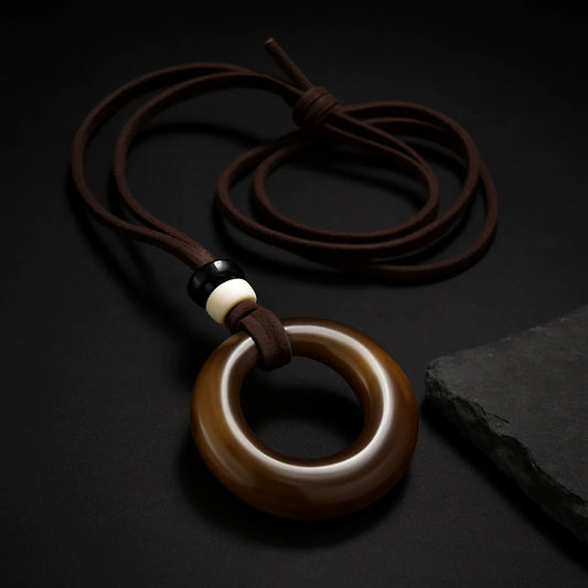 Handcrafted Natural Stone Circle Pendant Necklace