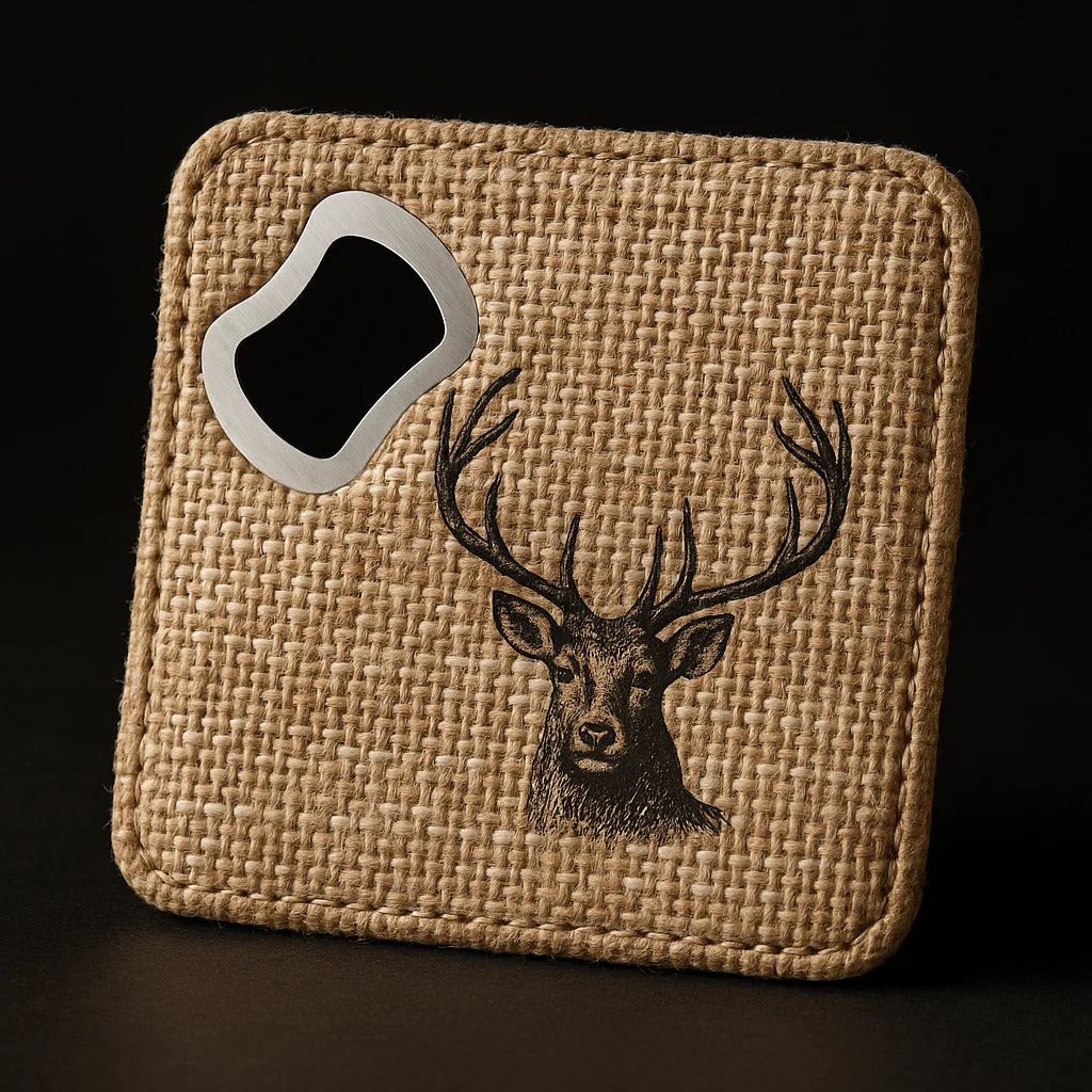 Personalized Custom-Engraved Burlap Bottle Opener & Coaster