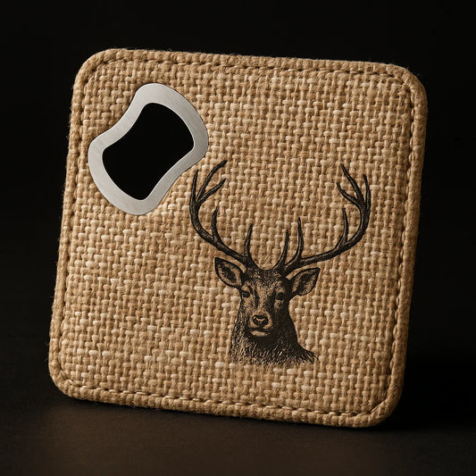 Personalized Custom-Engraved Burlap Bottle Opener & Coaster