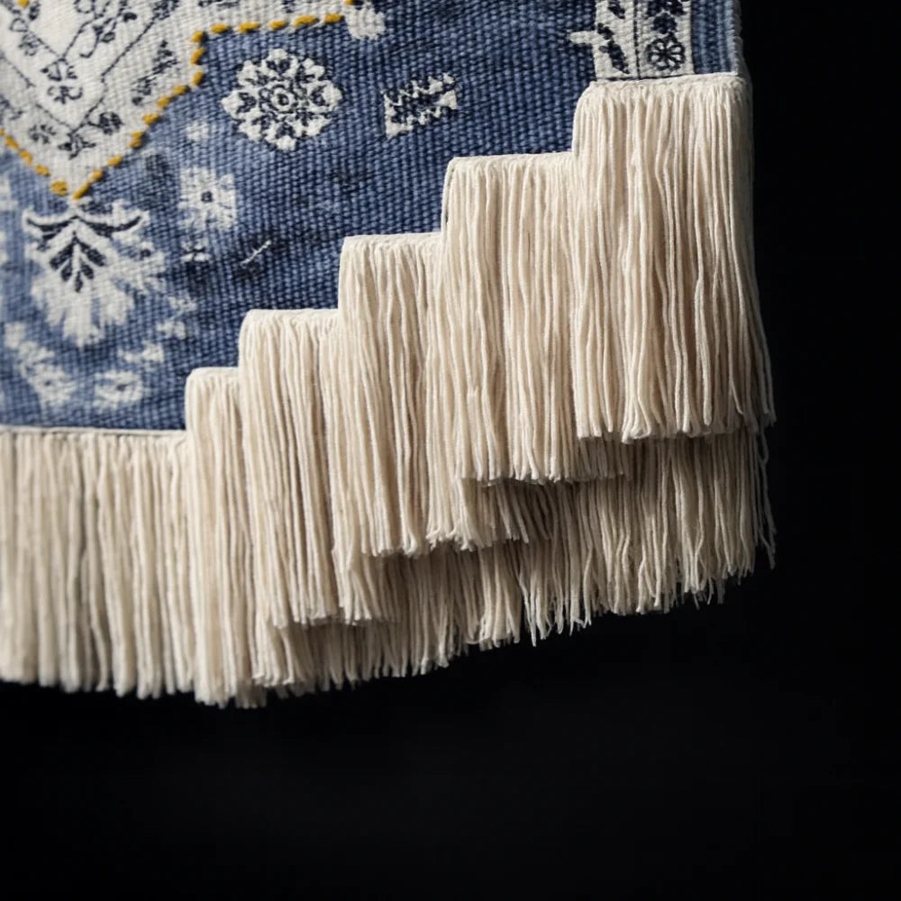 Handmade Blue & White Macrame Wall Hanging — Floral Pattern