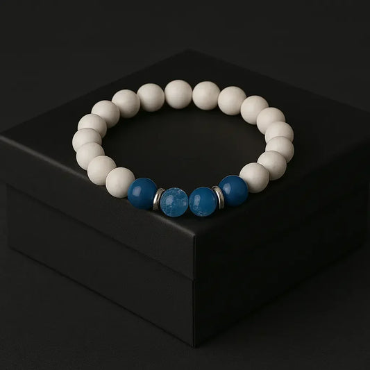 Handmade Natural White and Blue Stone Bead Bracelet