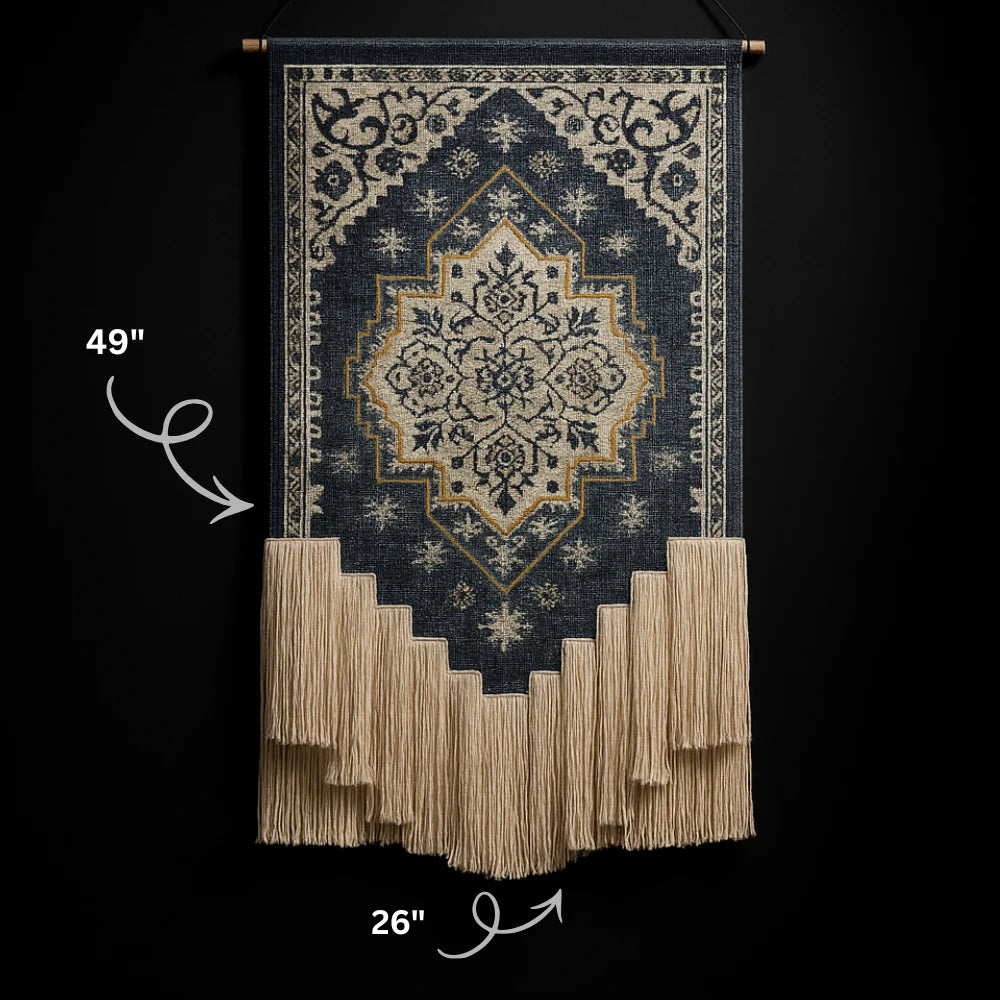 Handmade Blue & White Macrame Wall Hanging — Floral Pattern