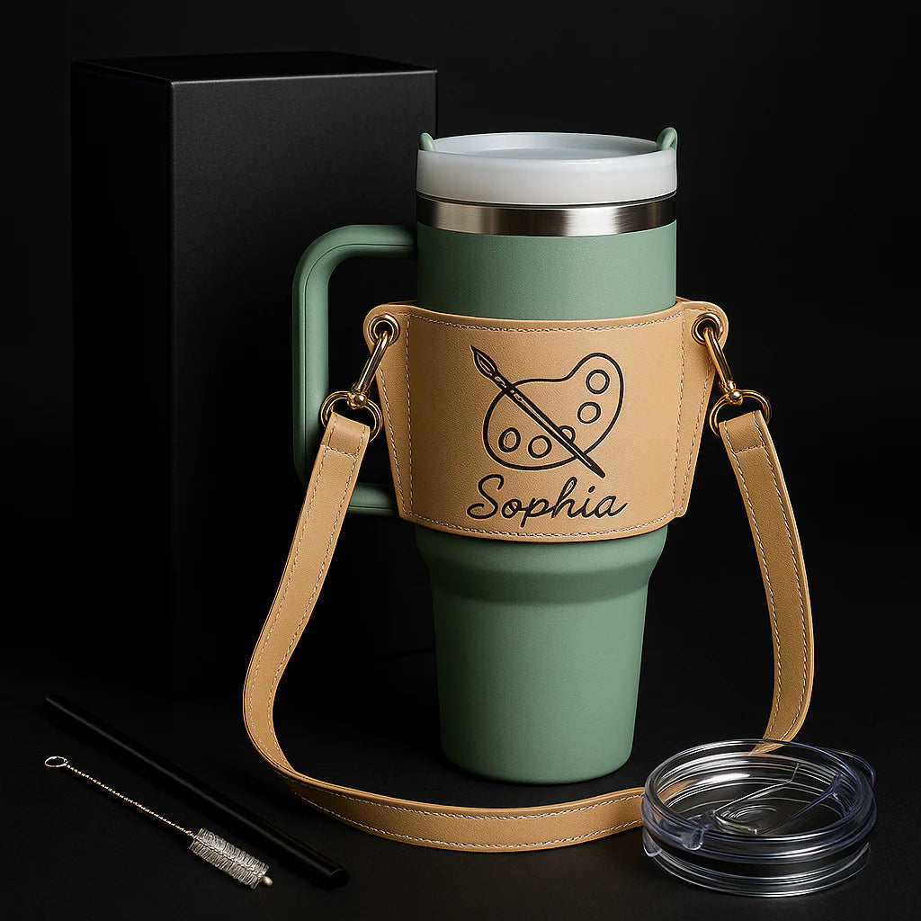 Personalized Leather Tumbler Carrier — 40 oz