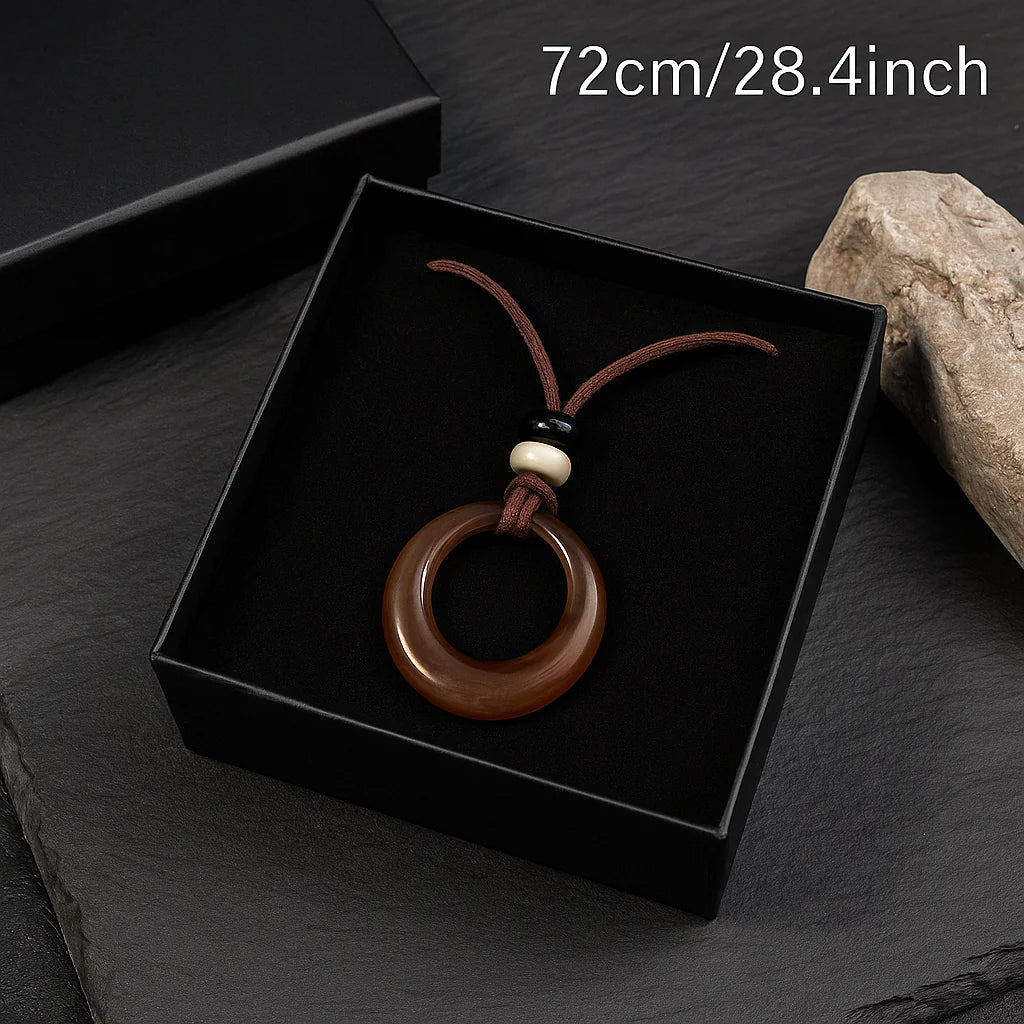 Handcrafted Natural Stone Circle Pendant Necklace