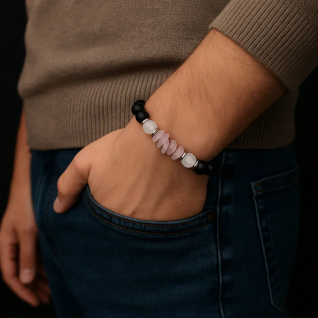 Handmade Black Onyx & Pink Bead Bracelet