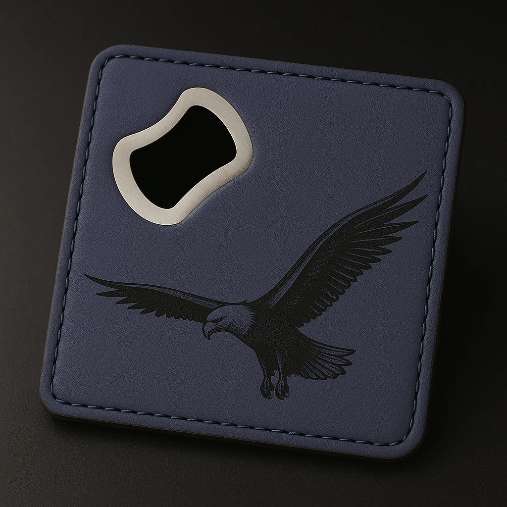 Personalized Custom-Engraved Leather Coaster with Bottle Opener