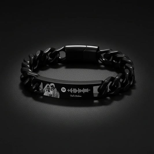 Personalized Spotify Code Bracelet with Photo & Custom Text – Stainless Steel