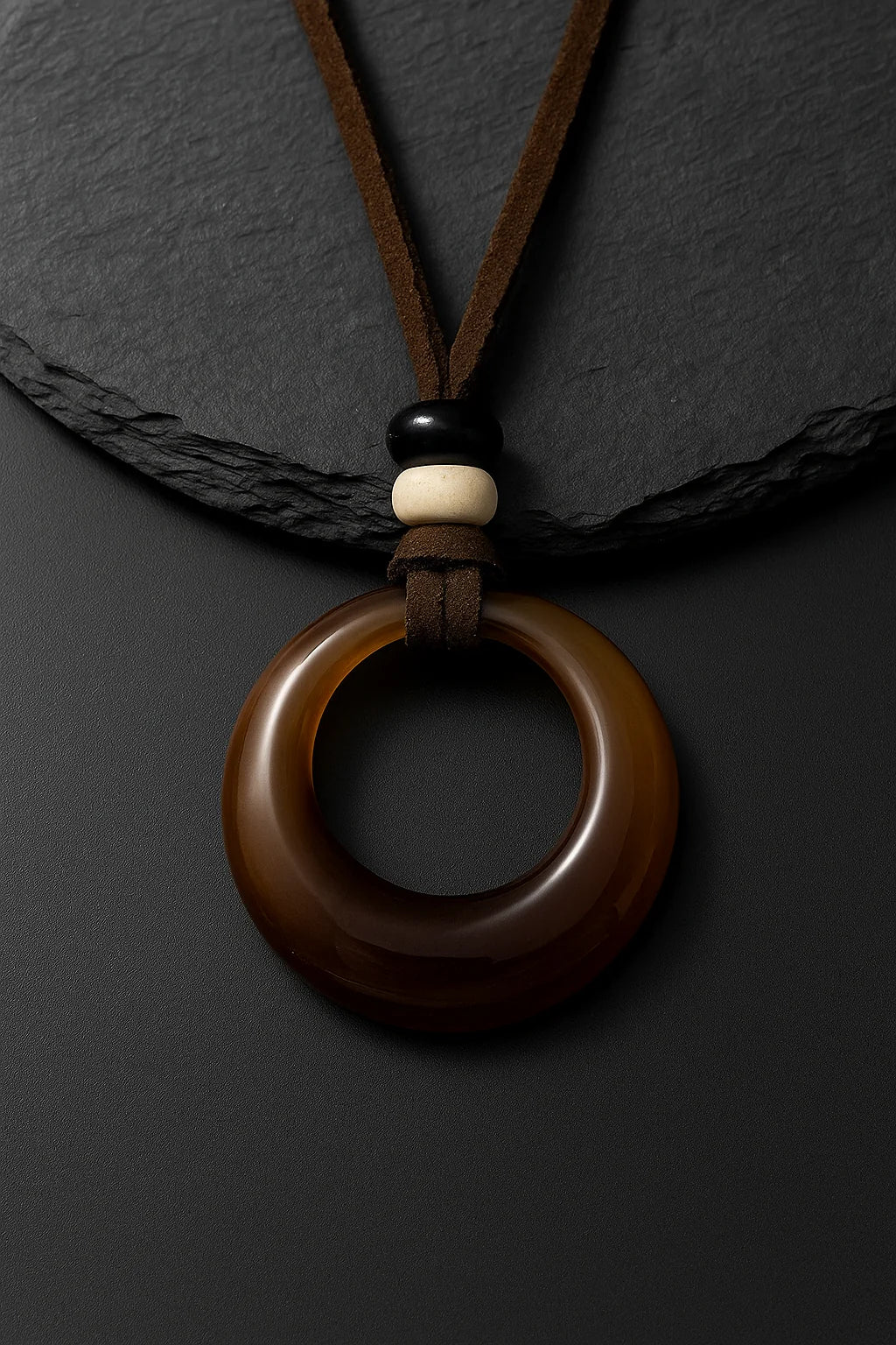 Handcrafted Natural Stone Circle Pendant Necklace