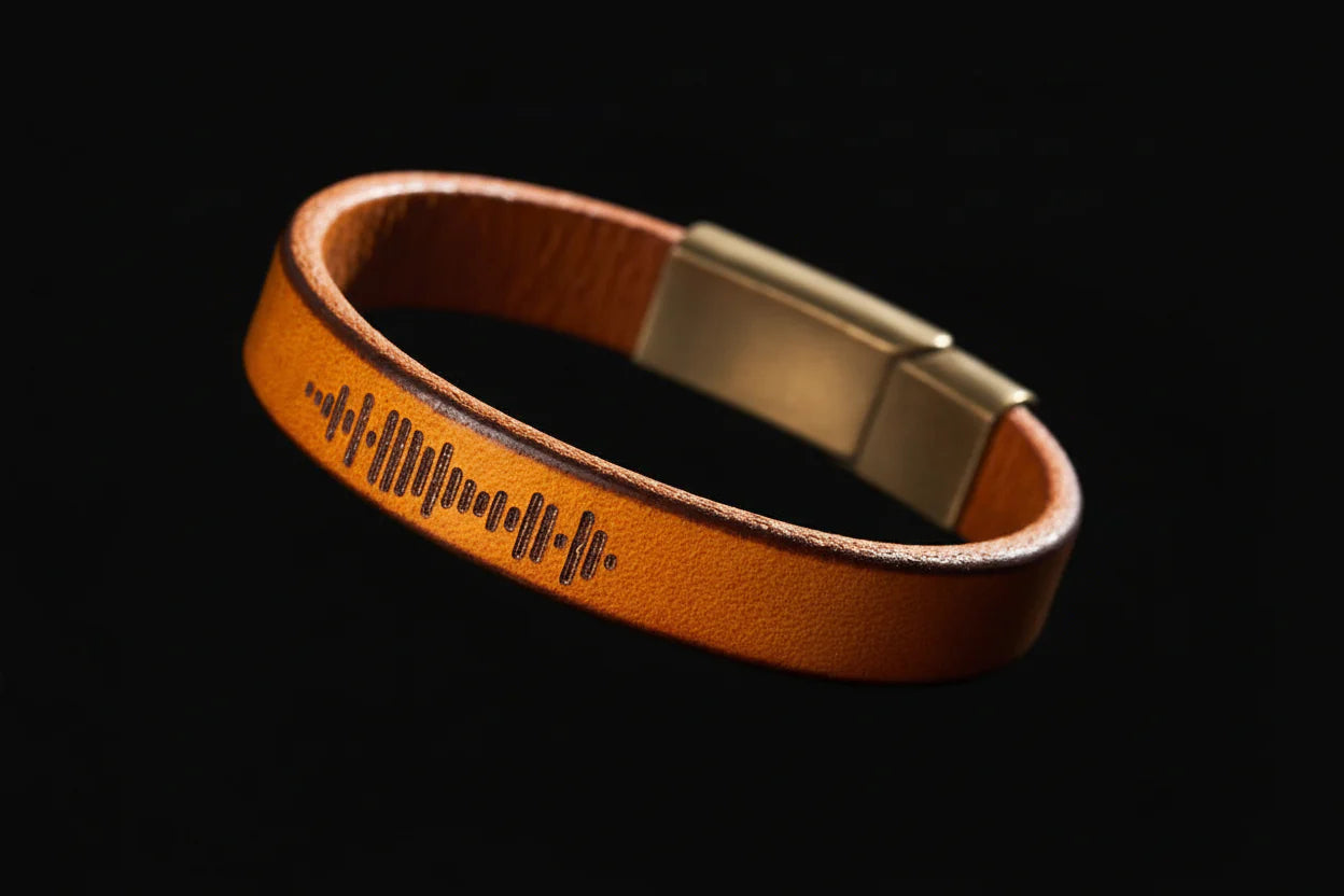 Custom Engraved Music Code PU Leather Bracelet with Magnetic Clasp