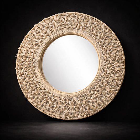 Crafted Bamboo & Rattan 24" Wall Mirror – Coastal Design