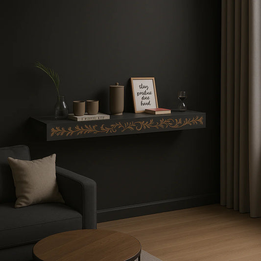 Personalized Custom-Engraved Gray MDF Floating Wall Shelf