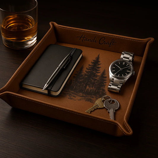 Personalized Custom-Engraved Leather Catchall Tray